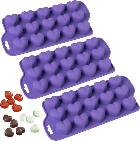 Bakerpan Silicone Chocolate Heart Mold - Set of 3 - Heart Shaped Jelly and Ice Cube Tray, Gummies, Candy...