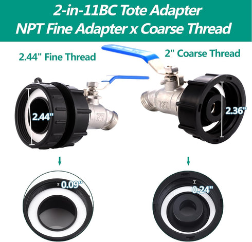 IBC Tote Fittings, 275-330 Gallon IBC Tote Tank Adapter? 2.44" Fine Thread??IBC Tote Adapter + Lead-Free 304 Stainless Steel Hose Faucet/Valve? IB...
