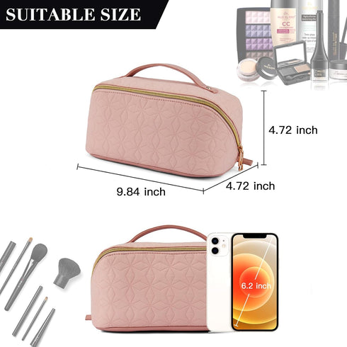 Telena Makeup Bag Large Capacity Travel Cosmetic Bag Portable Lightweight Makeup Organizer Bags for Women with Handle and Divider Open Flat Light ...
