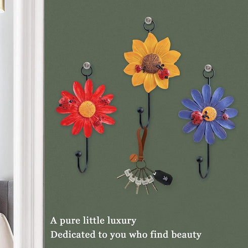 Notakia Creative Daisy Resin Wall Hooks Wall Mounted Art Flower Iron Hook Hand-Painted Hanging Coat/Hat/Key/Towel Hooks Home Decoration(Set of 4)...