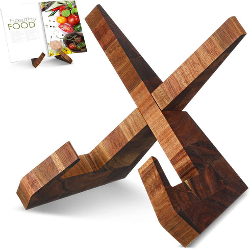 Cookbook Stand for Kitchen, Recipe Book Holder for Kitchen Counter, Wooden Cookbook Holder, Rustic Cook Book Holder Stand (Natural Rustic Acacia B...