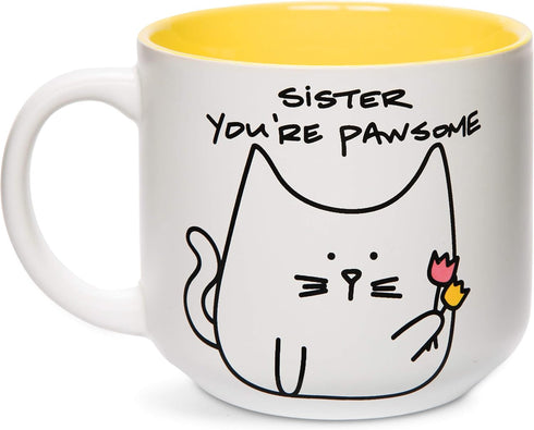 Pavilion Gift Company Blobby Cat, Funny Cat Sister You're Pawsome Mug, 18 oz, Yellow...
