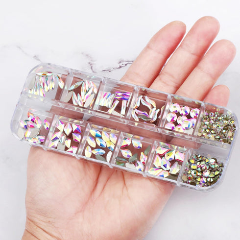 AD Beads 300 Pieces Flat Back Gems 11 Shapes Crystal Rhinestones 12 Sizes Rhinestones for Crafts Nail Face Art Clothes Shoes Bags DIY(Clear AB)...