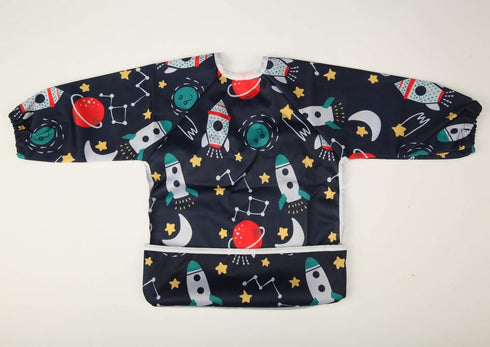 Baby Bib Sleeved Shirt With Pocket 1-3 years old Toddler Painting Drawing (Rocket)...