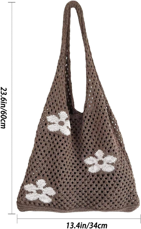 Crochet Tote Bag, Fairy Hobo Bag for Women Aesthetic Bag Y2k Purse Knitted Shoulder Bag for Girls Mesh Beach Bags...