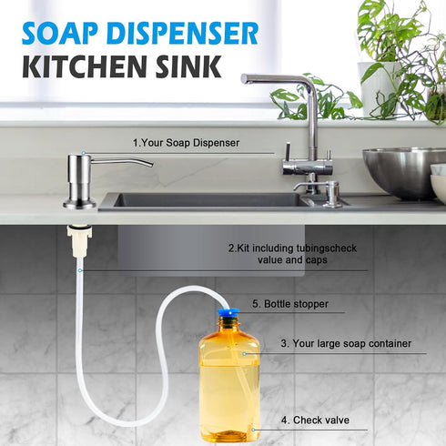 Dish Soap Dispenser for Kitchen Sink, Countertop Sink Soap Dispenser Water Pump with 47” No-Spill Extension Tube Kit Design for Kitchen Bathroom (...