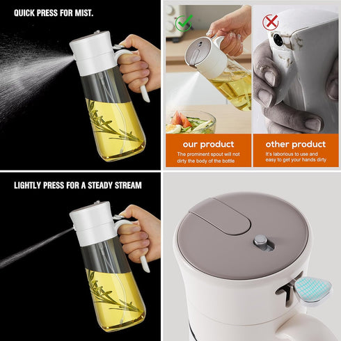 Glass Olive Oil Dispenser Bottle & Oil Sprayer Bottle 2 In 1 for Kitchen Cooking, Auto Flip Cap, 18oz White...