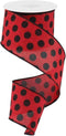 Craig Bachman 2.5" Medium Polka Dots: Red & Black (10 Yards) Durable Fabric Wired Edge for Crafting, Elegant Floral Arrangements, Gift Wrapping, a...