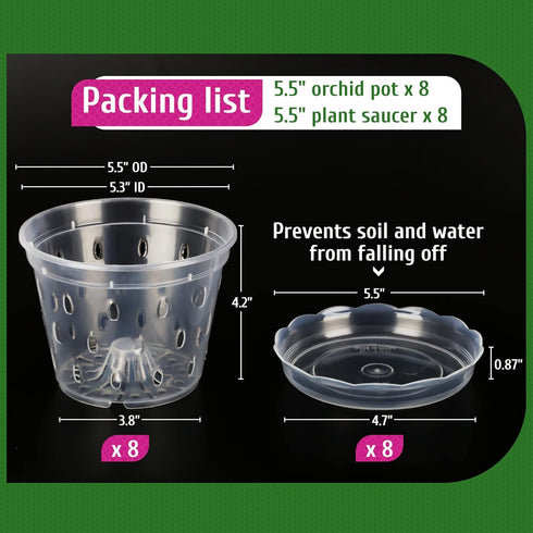 REMIAWY Orchid Pot, 8 Pack Orchid Pots with Holes and Saucers, 5.5 Inch Clear Orchid Pots for Repotting, Plastic Flower Plant Pot Indoor Outdoor, ...