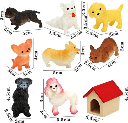 ONEST 9 Pieces Mini Dog Figurines Playset Dog House Hand Painted Tiny Dogs Realistic Detailed Plastic Puppy Figures Toys for Kids Adults...
