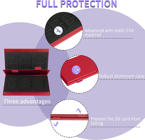 SD Card Holder, SD Card Case, LAVILI CF Memory Card Holder Case Aluminum Alloy Hard Shell, Double-Layer Capacity for 6SD Cards and 12 TF Cards Red...