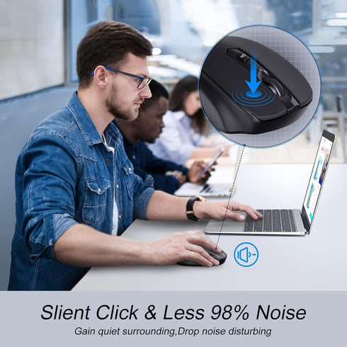 Wireless Mouse, Bluetooth Mouse, 6 Button, 5 Adjustable DPI(800-2400), 18-Months Battery Life,Wireless Ergonomic Mouse for Laptop, Computer, PC, M...