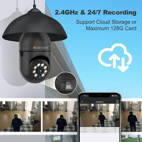 Jennov 2K Light Bulb Security Camera Wireless Outdoor - 360° Cameras for Home Security Outside, 2.4Ghz Wifi Light Socket Indoor Camera, Auto Track...