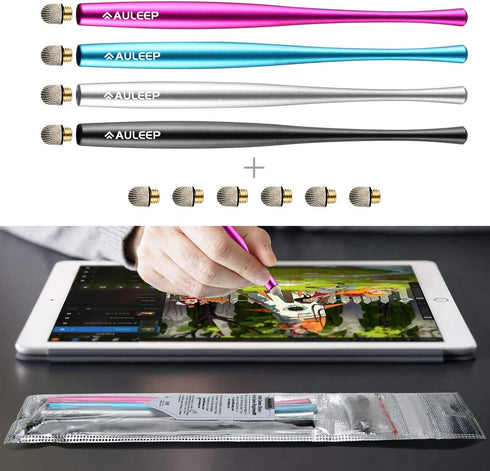 AULEEP Capacitive Stylus Pens for Touch Screen with 4 Pack 6 Nanofiber Tips Compatible for Phones, Tablets, iPads, Kindles (Silver Balck Rose Blue...