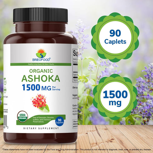 Brieofood Organic Ashoka 1500mg, 45 Servings, Vegetarian, Gluten Free, 90 Vegetarian Tablets...