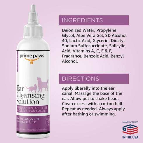 Ear Cleansing Solution for Dogs and Cats - Pet Ear Cleaner Removes Odor & Wax - Deodorizing Dog Ear Cleaner Solution with Aloe & Vitamins - Sweet ...