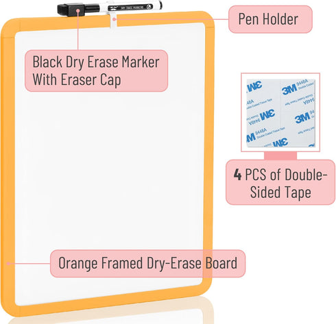 Mr. Pen- Dry Erase Board, 14” x 11” with a Black Dry Erase Marker, Orange Frame, Small White Board, White Board for Kids, White Board for Students...