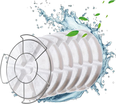 6 Pack Dog Water Bowl Filter & 1 Filter holder for 3L/101oz Stainless Steel Dog Water Feeder Dispenser...
