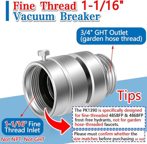 Self-Draining Vacuum Breaker, 1-1/16" Female Fine Thread Vacuum Breaker, PK1390 No Lead Brass Hose Bib Vacuum Breaker, for Providing you with Heal...