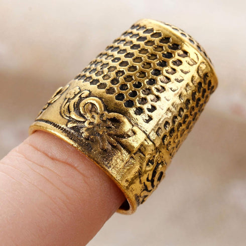 Mtsooning Metal Sewing Thimble, 2PCS Brass Ring Thimbles,Antique Fingertip Shield Quilting Accessories for Embroidery Needlework Knitting DIY Craf...
