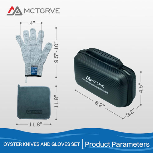 Oyster Shucking Knife and Glove Set -Oyster Shucker Kit with 2pcs Oyster Knife 1pair of Level5 Protection Gloves 1pc Kitchen Cloth-Seafood Opener ...