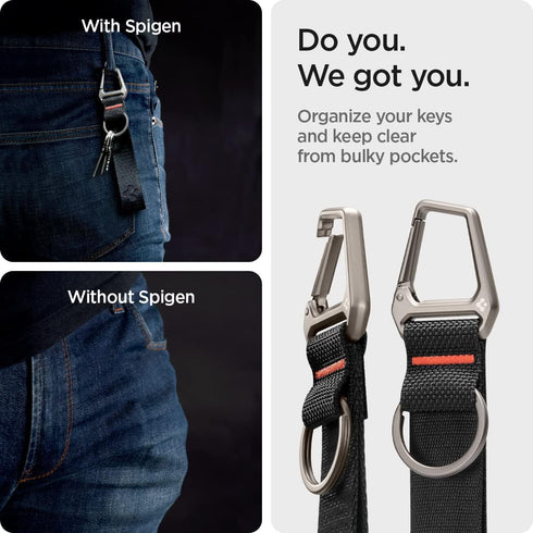 Spigen Life Carabiner Lanyard Keychain Strap for Keys ID Badge Wallet Holder and Everyday Carry Items Wrist Keychain Ring Carabiner - Black...