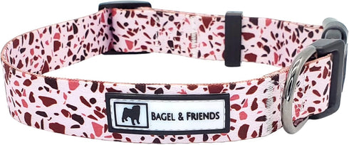 Bagel & Friends Matching Dog Collar & Leash Set XSmall, Small, Medium, Large for boy, Male, Female, Girl Dogs and Puppy (Medium, Speckled in Pink)...
