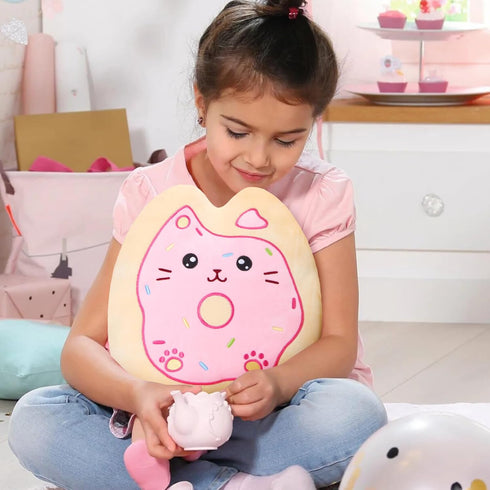12" Sprinkle Donut Plush Pillow, Pink Cat Plush Kitten Stuffed Animal Squishy Plush Toy Cat Throw Pillow Donut Party Supplies Decorations for Kids...