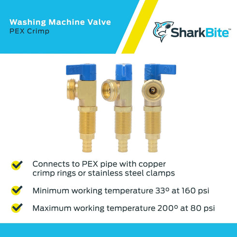 SharkBite 1/2 Inch Crimp Washing Machine Valve, Cold, Brass Plumbing Fitting, PEX Pipe, PE-RT, 24813A...