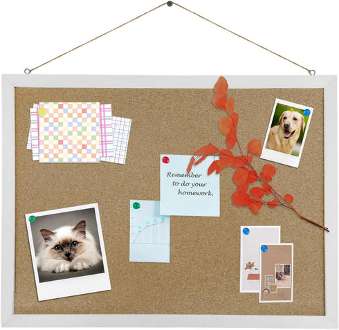 Cork Board Bulletin Board, 15.7"X 12" Cork Board, Rectangle White Oak Wood Finish Frame, Wall Mounted Cork Board for Office Home and School(Pins, ...