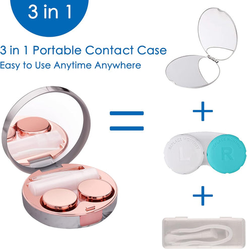 2 Pack Contact Lens Case, Contact Case Travel with Cleaner Washer, Tweezers, Remover Tool Contact Solution Bottle (Rose Gold)...