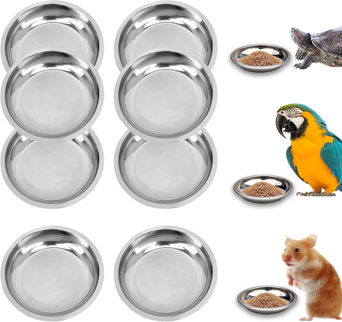 8PCS Animal Feeder Pet Water Dish Food Dish Stainless Steel Pet Feeding Bowl Reptile Feeding Dish Reptile Water Dish Reptile Bowl Feeding Bowl Cat...