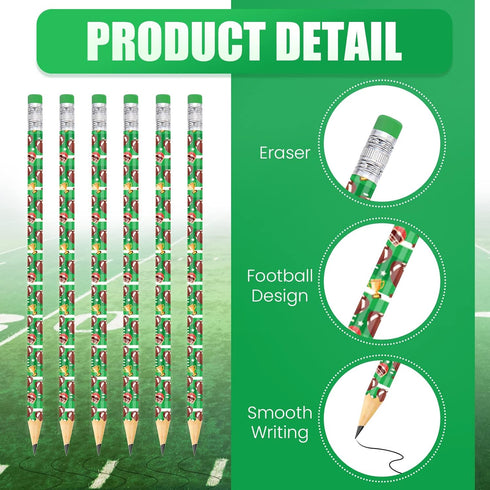 36 Pieces Football Pencils Football Party Favors Unsharpened Football Printed Wooden Pencils with Eraser Sports Themed Fun Drawing Pencils for Foo...