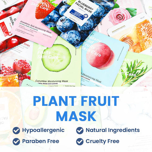 AMY'S DIARY 6 PCS Real Hyaluronic Acid Nature Face Masks Skincare, Vitamin C and E, Chamomile, Korean Beauty Essence Facial Paper Sheet Mask for S...