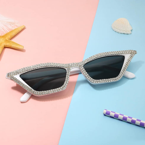 FEISEDY Small Cat Eye Sunglasses for Women Vintage Square Sparkling Crystal Trendy Retro Cateye Sunglasses B2317...