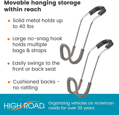 High Road Car Hooks for Purses and Bags with Leather Trim - Unbreakable Headrest Car Hooks for Large Purse Straps and Heavy Bags up to 40 lbs - Se...