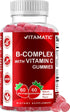 Vitamatic Vitamin B Complex Gummies with Vitamin C & Inositol - Natural Strawberry Flavor - 60 Gummies (1 Bottle)...