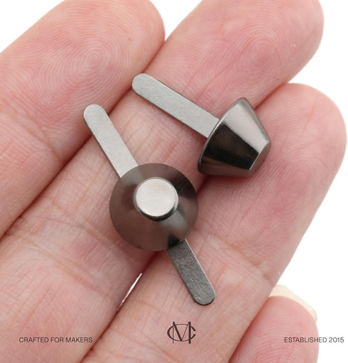 CRAFTMEMORE Cone Brads Purse Feet Handbag Flat Nailheads Spike Prong Studs Avail in Multiple Sizes 100 PCS (15 mm (?5/8"), Gunmetal)...