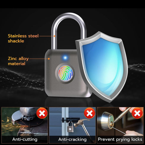 Pothunder Fingerprint Smart Padlock Lock, Biometric Metal Keyless Thumbprint Lock, Waterproof, USB Rechargeable, for Gym Locker, School Locker, Lu...
