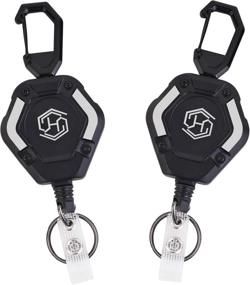 2-Pack Retractable Keychain - Heavy Duty Badge Holder, Retractable ID Badge Reel, Carabiner Badge Clip, Tactical Key Chain with 32" Steel Retracta...