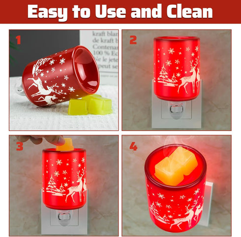 STAR MOON Pluggable Fragrance Ceramic Wax Melt Night Light Warmer for Christmas Decoration No fire Hazard Packed with Two Bulbs - Abrasive Red Rei...
