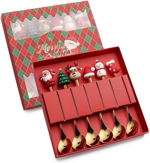 Christmas Spoon Stainless Steel Christmas Tree Tea Spoon for Home, Xmas Coffee Spoon Dinner Forks Dessert Spoon Stirring Spoon Ice Cream Spoon Cre...
