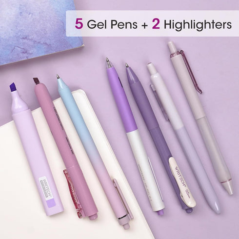 WRITECH Gel Pens Journaling Highlighters: Journal Set Aesthetic Assorted Pastel Color Ink 0.5mm Fine Point Retractable 0.7mm Black Pen Smooth Writ...
