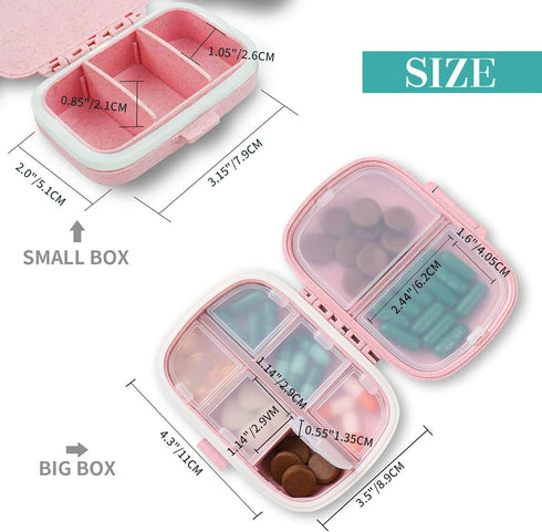 2 Pack Pill Case Organizer,Travel Pill Box with Label, Daily Medicine Organizer Case, Waterproof Pocket Container Case, Portable Pink Supplement C...