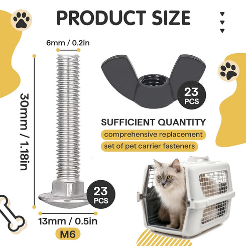 23 Set M6 Pet Carrier Fasteners, Kennel Replacement Bolts and Butterfly Nuts Dog Kennel Hardware Replacement Set for Pet Carrier Kennel...