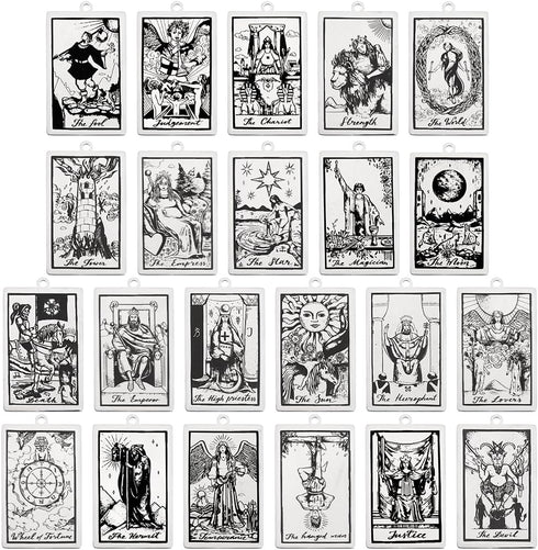 SUNNYCLUE 1 Box 22Pcs Tarot Charms Bulk Tarot Card Charm Rectangle Antique Silver Magic Stainless Steel Astrology Divination Charm for Jewelry Mak...