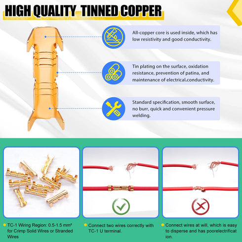 Twidec/200PCS U Shape Copper Wire Crimp Terminal 0.5-1.5mm Non-Insulated Cable Wire Spade Butt Connector for Electrical Wiring Car Audio Speaker G...