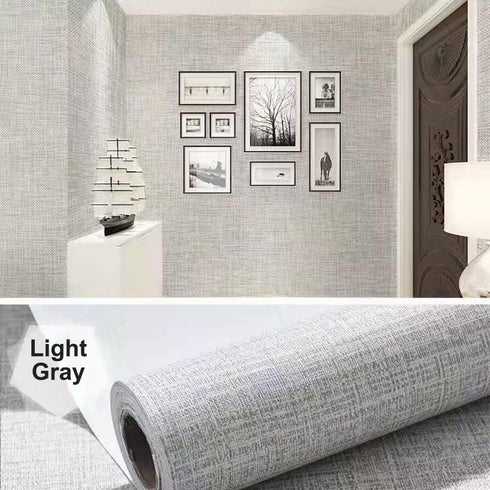 Linen Textured Fabric Wallpaper,Peel and Stick 3D Wallpaper Self-Adhesive Wallpaper Removable Wallpaper for Cabinets Counter Top Bedroom(Light Gra...