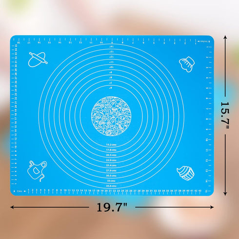Silicone Baking Mat for Pastry Rolling Dough with Measurements,19.7" x 15.7" BPA Free Non stick and Non Slip Blue Table Sheet Baking Supplies for ...