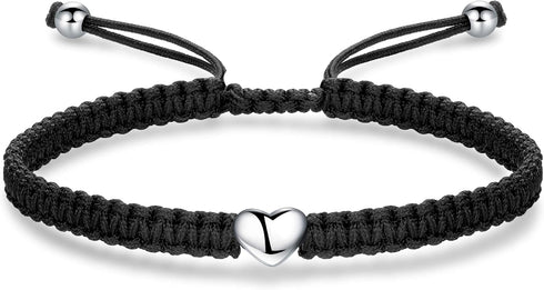 ZENI Heart Bracelet for Women, Black Rope Bracelet 925 Silver Handmade Braid Adjustable Bracelet Love Friendship Christmas Bracelet Gifts for Wome...